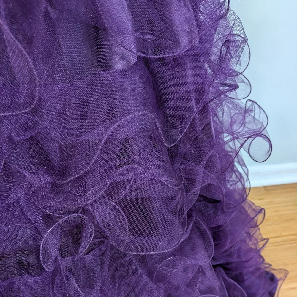 Prom Dress Maxi Gown 4 Purple Mermaid Ruffle Tulle Glam Y2K Princess Strapless